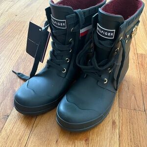 Tommy Hilfiger Black Rain Boots with Red Interior